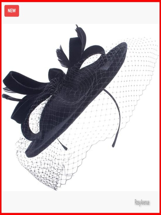 Velvet Fascinator Headpiece with Veil Netting and Feathers for Weddings main image 6